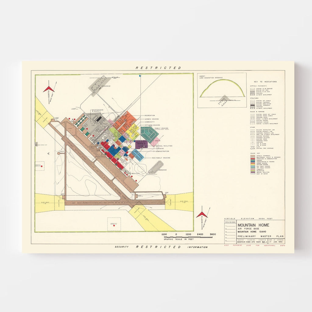 Vintage Map of Mountain Home Air Force Base, 1952