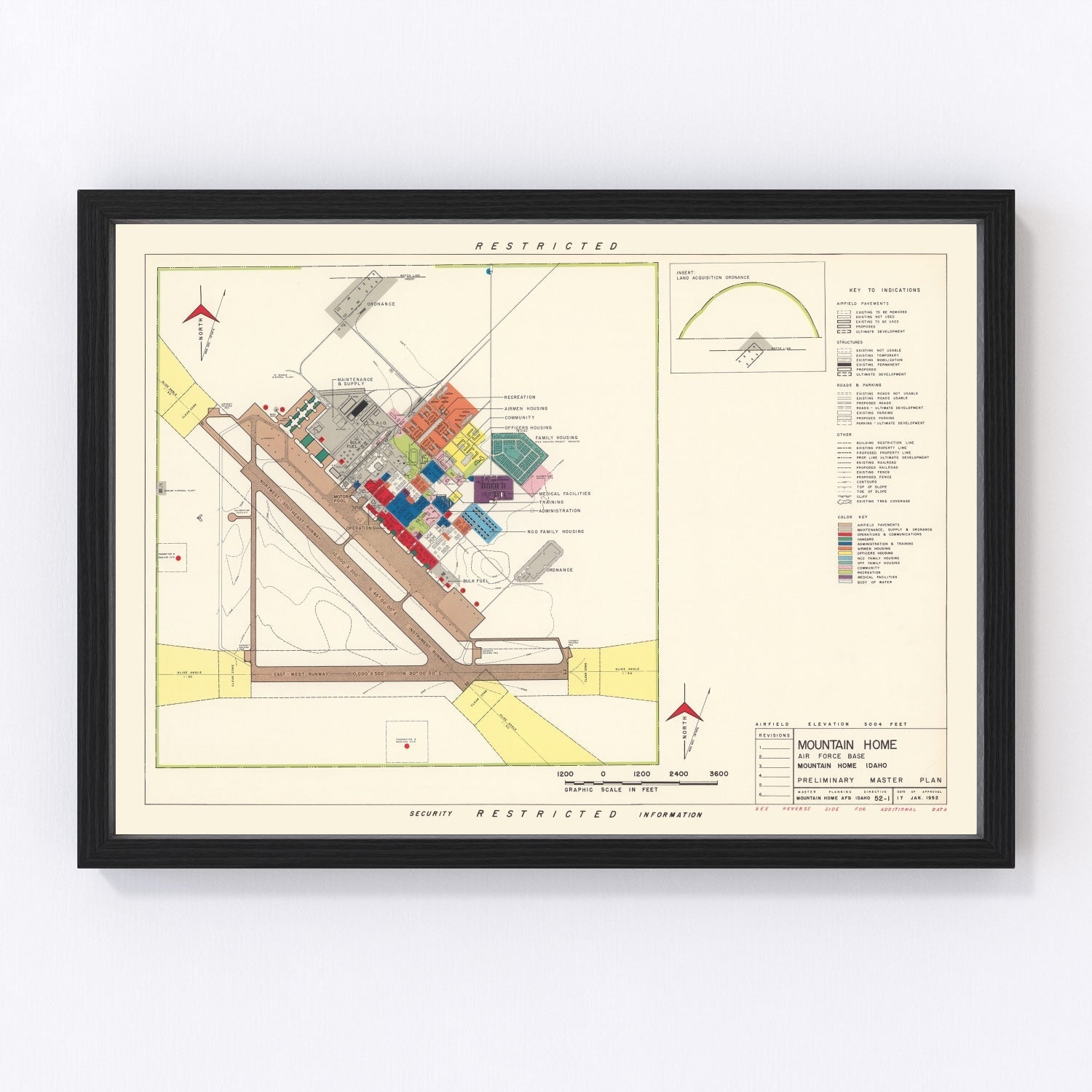 Vintage Map of Mountain Home Air Force Base, 1952