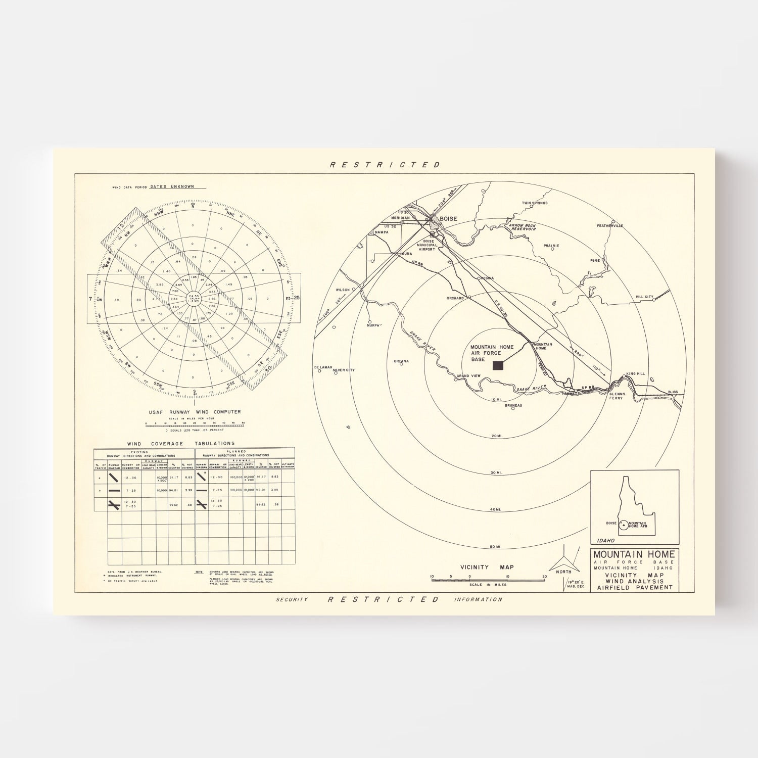 Vintage Map of the Mountain Home Air Force Base Vicinity, 1952