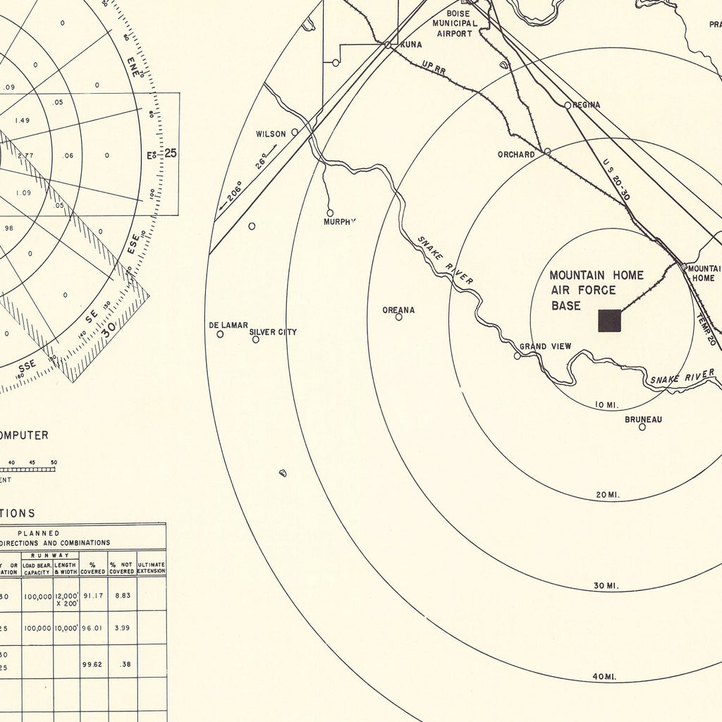 Vintage Map of the Mountain Home Air Force Base Vicinity, 1952