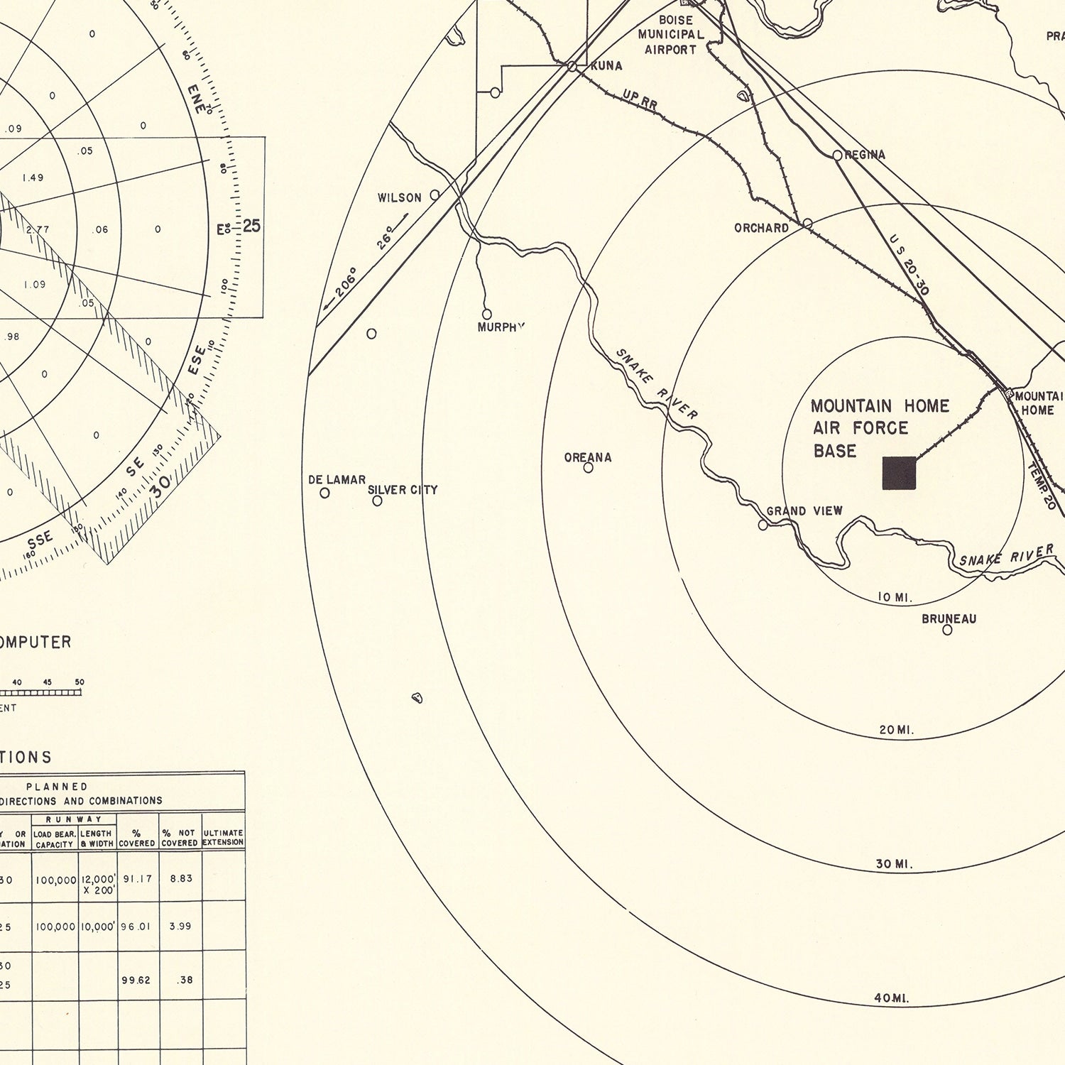 Vintage Map of the Mountain Home Air Force Base Vicinity, 1952