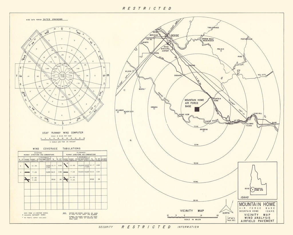 Vintage Map of the Mountain Home Air Force Base Vicinity, 1952