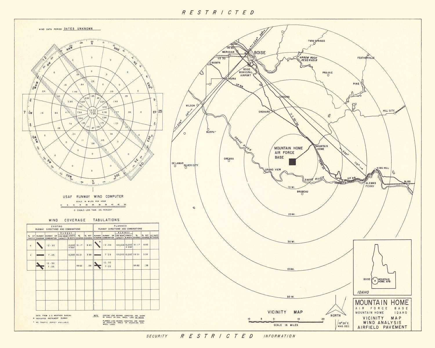 Vintage Map of the Mountain Home Air Force Base Vicinity, 1952