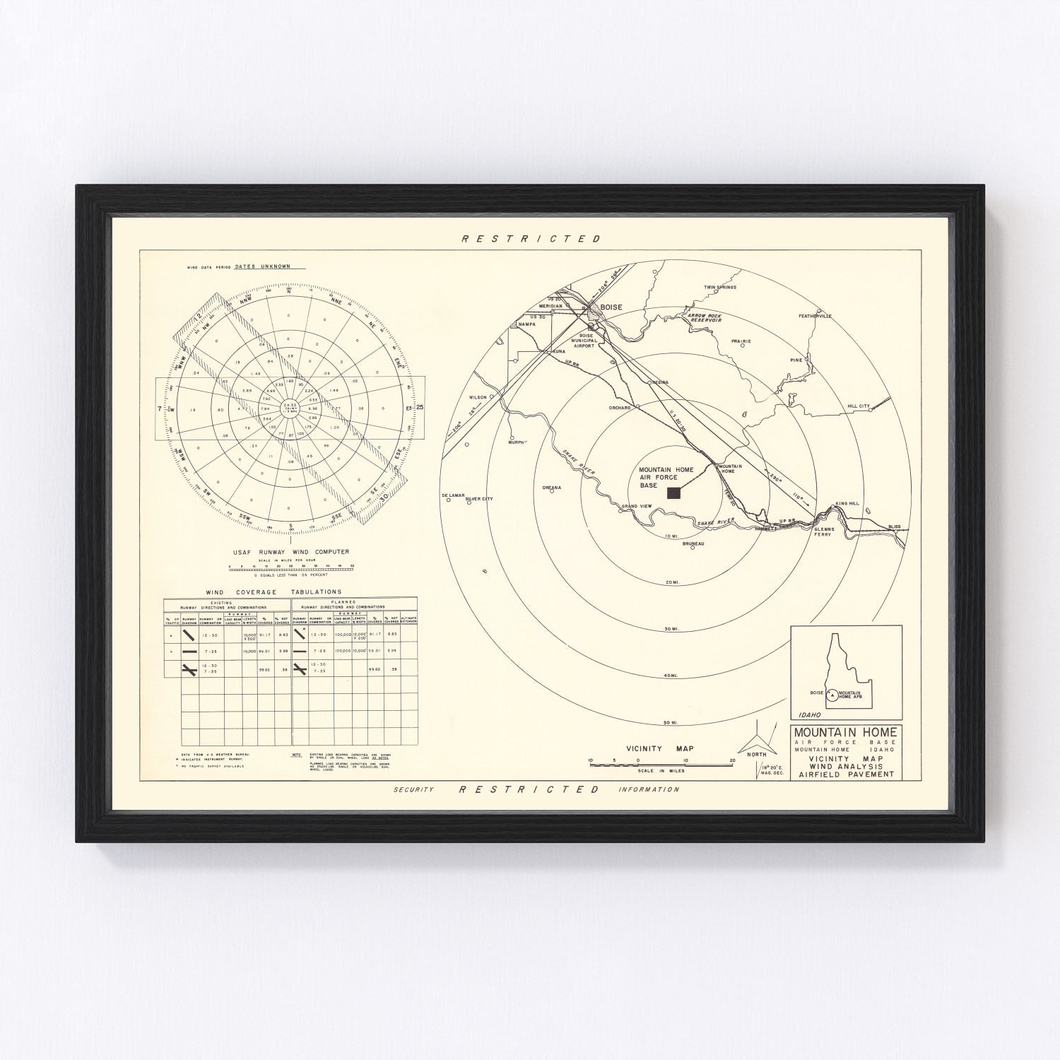 Vintage Map of the Mountain Home Air Force Base Vicinity, 1952
