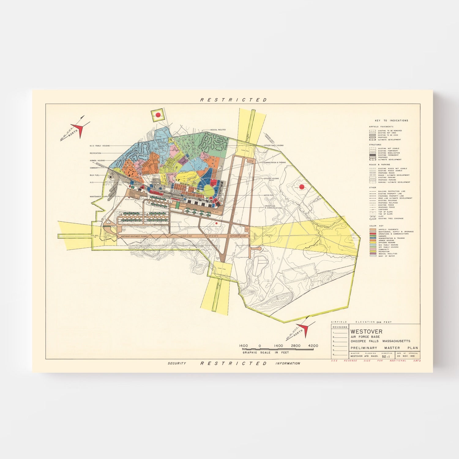 Vintage Map of Westover Air Force Base, 1951