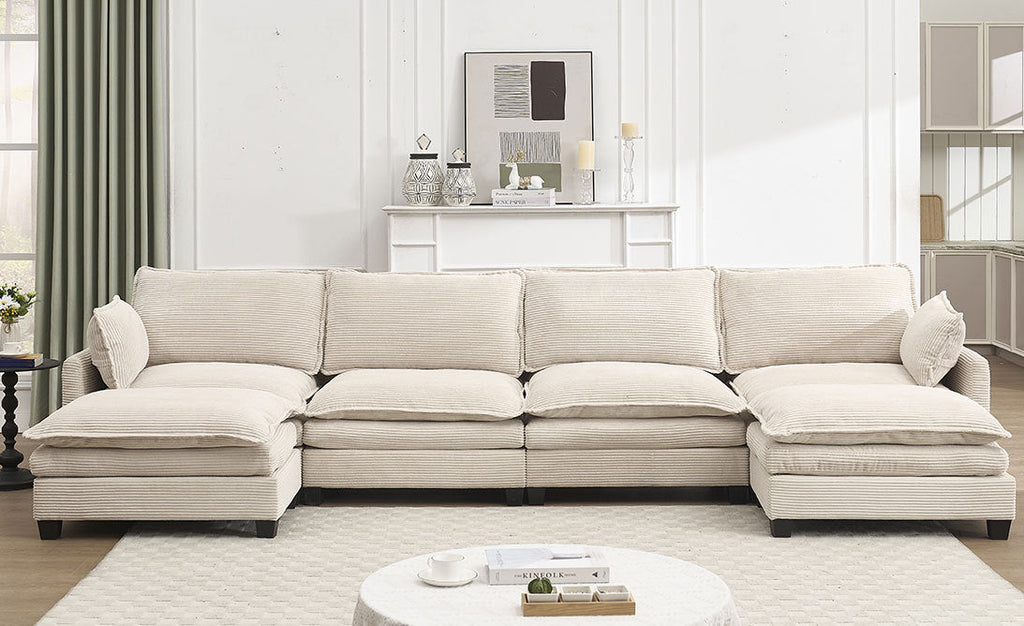 [VIDEO provided][New]Oversized Modular Sofa ,  Velvet Large U-Shaped Couch Comfy Upholstered 4-Seat Sofa with 2 Ottoman,2 Lumbar Pillow, Deep Seat Couch for Living Room