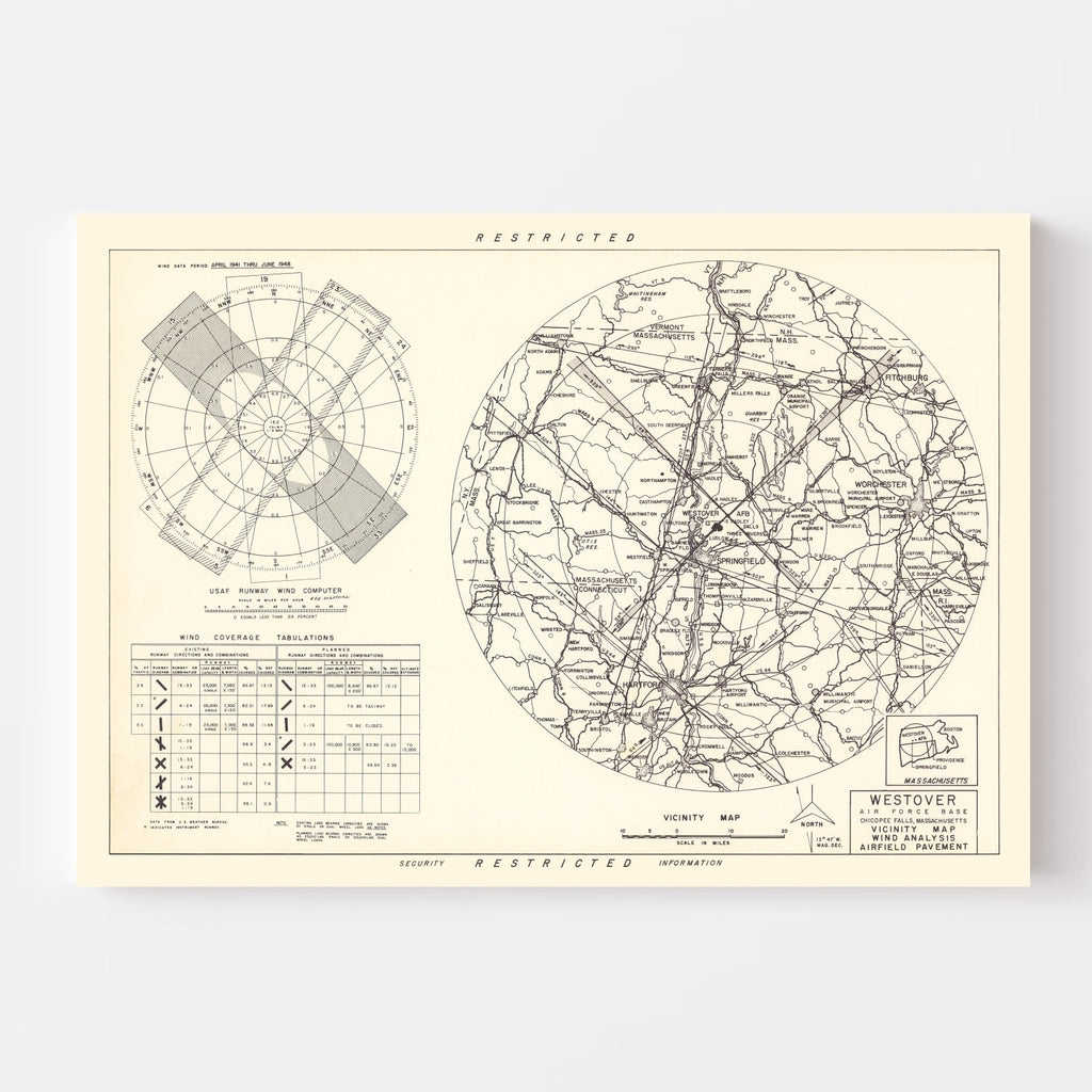 Vintage Map of the Westover Air Force Base Vicinity, 1951
