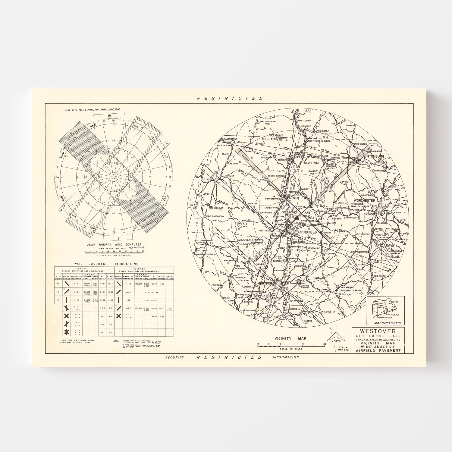 Vintage Map of the Westover Air Force Base Vicinity, 1951