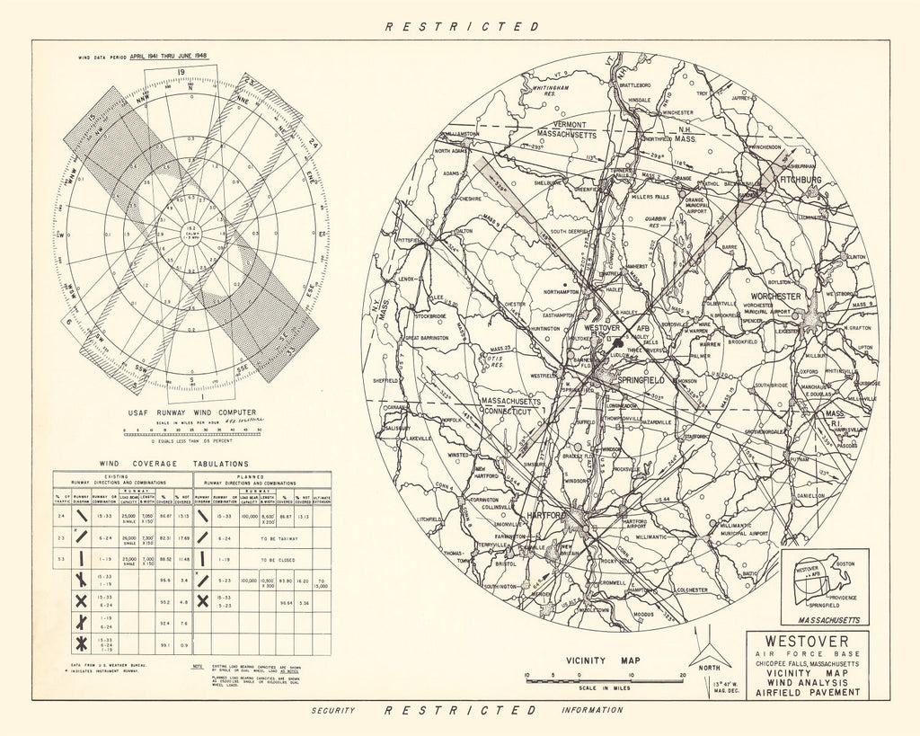 Vintage Map of the Westover Air Force Base Vicinity, 1951