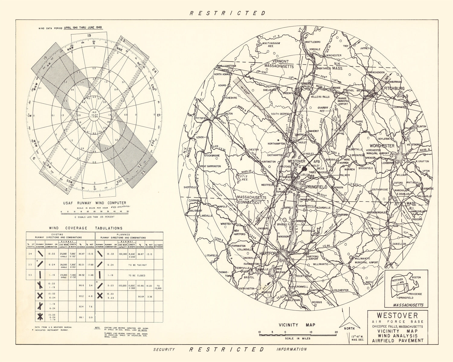 Vintage Map of the Westover Air Force Base Vicinity, 1951