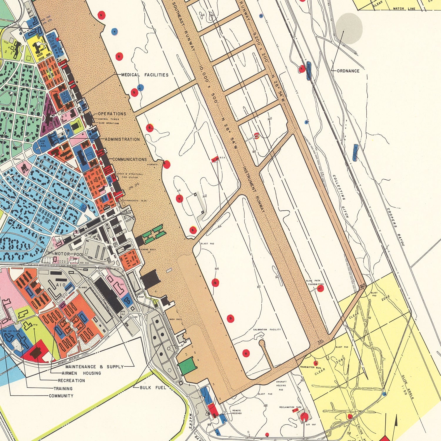 Vintage Map of Barksdale Air Force Base, 1952