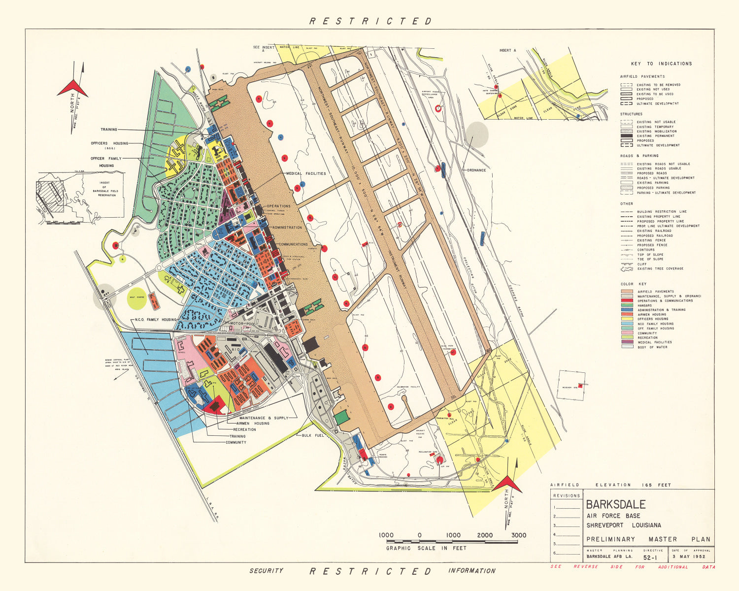 Vintage Map of Barksdale Air Force Base, 1952