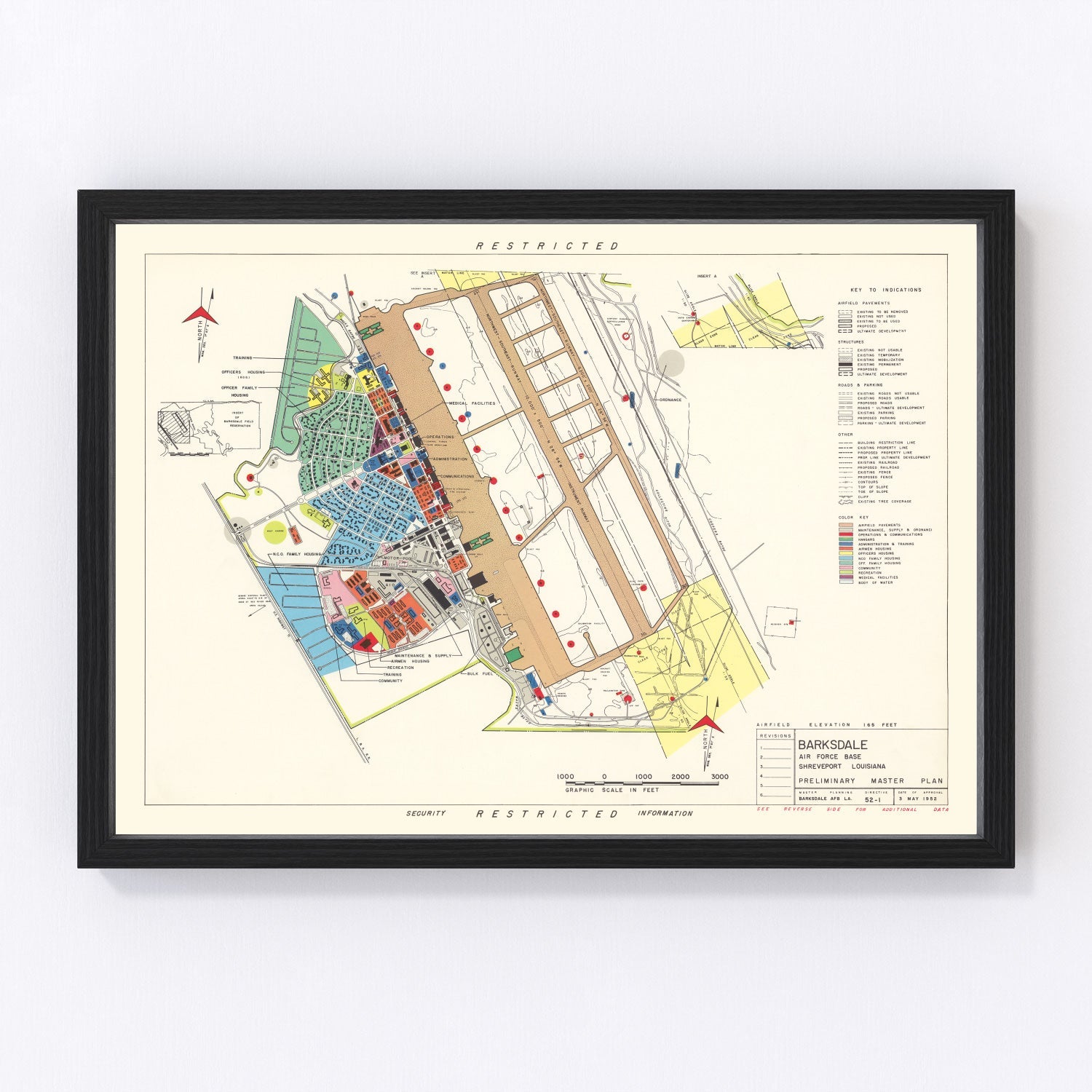 Vintage Map of Barksdale Air Force Base, 1952