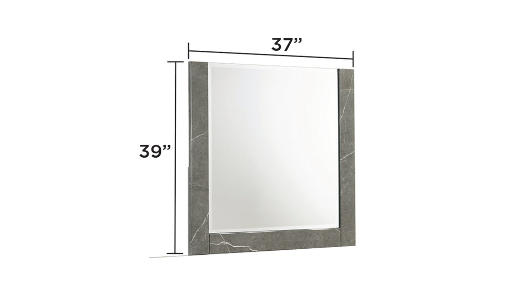 Elara Queen 5-Piece Set – Two-Tone High-Gloss Marble & Lacquer Finish with LED Lighting, Metal-Finished Legs, Spacious Storage- Gray (NJ Inventory)