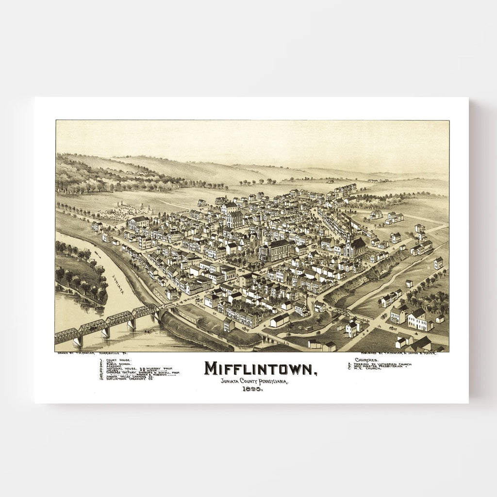 Vintage Map of Mifflintown, Pennsylvania 1895