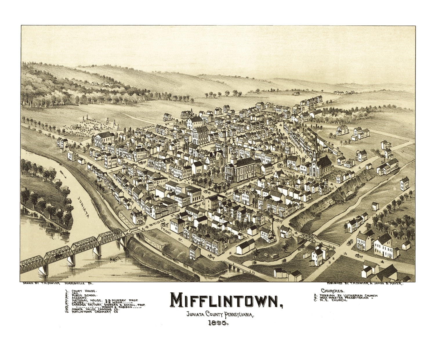 Vintage Map of Mifflintown, Pennsylvania 1895
