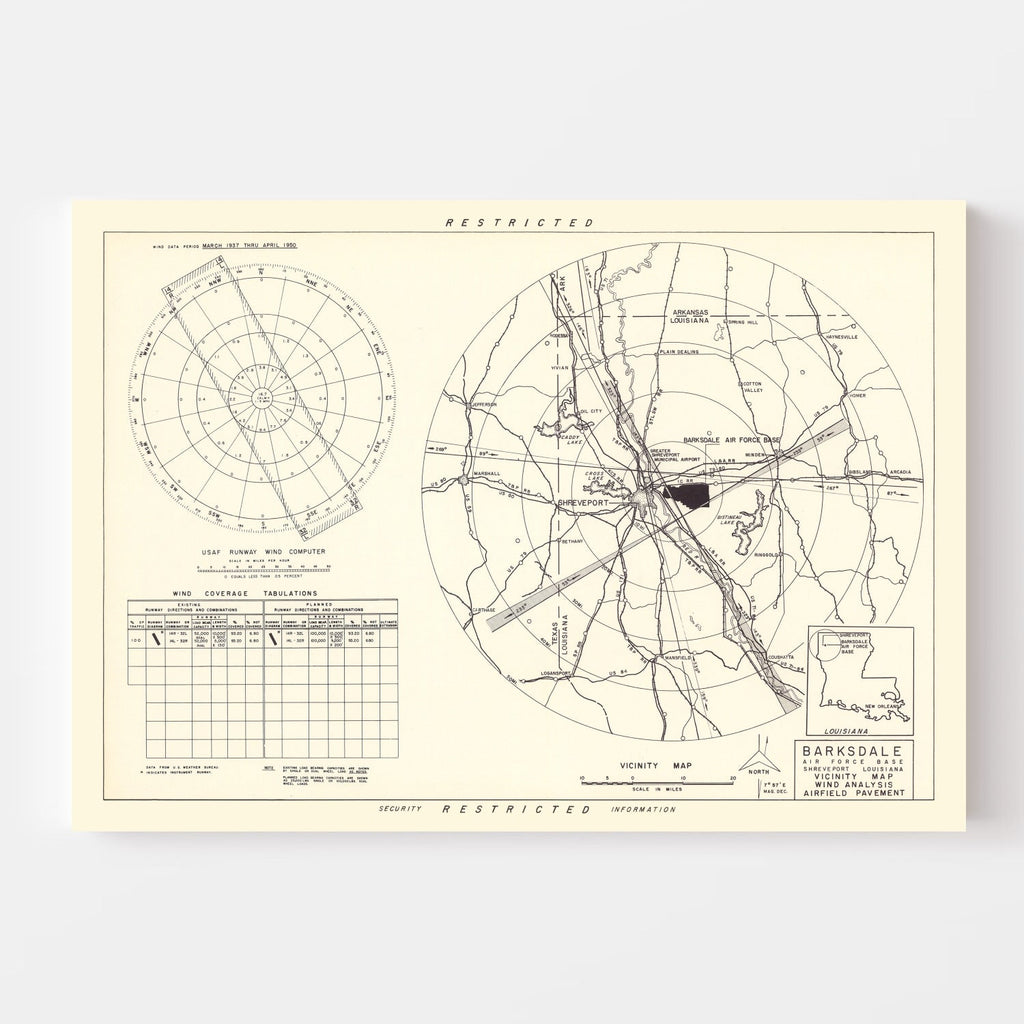 Vintage Map of the Barksdale Air Force Base Vicinity, 1952