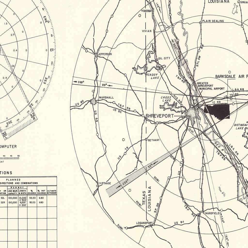 Vintage Map of the Barksdale Air Force Base Vicinity, 1952