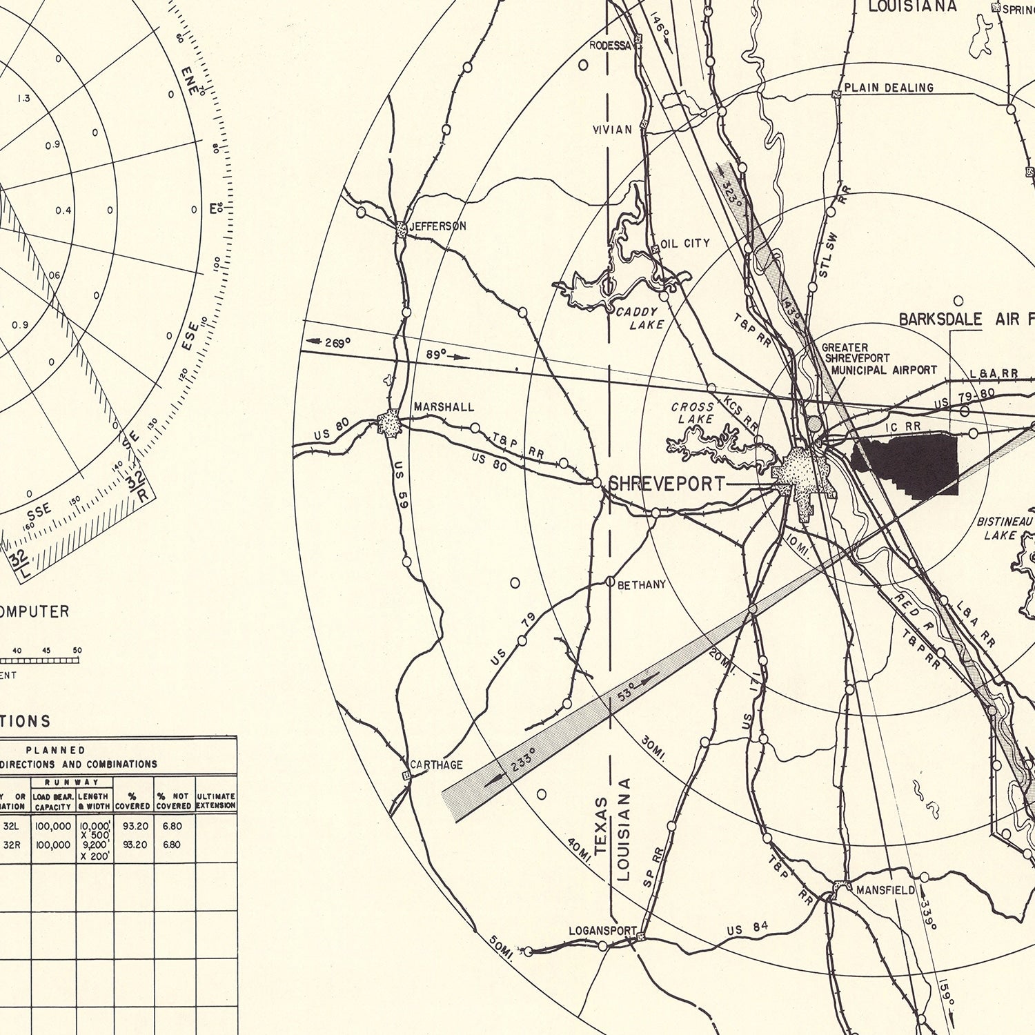 Vintage Map of the Barksdale Air Force Base Vicinity, 1952