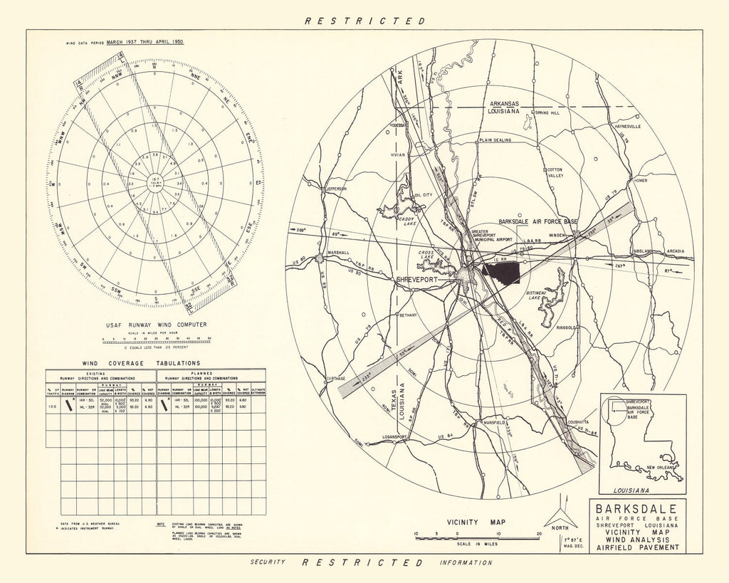 Vintage Map of the Barksdale Air Force Base Vicinity, 1952
