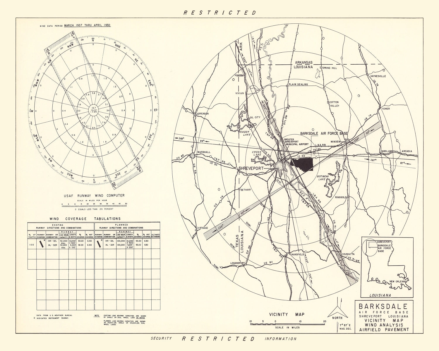 Vintage Map of the Barksdale Air Force Base Vicinity, 1952