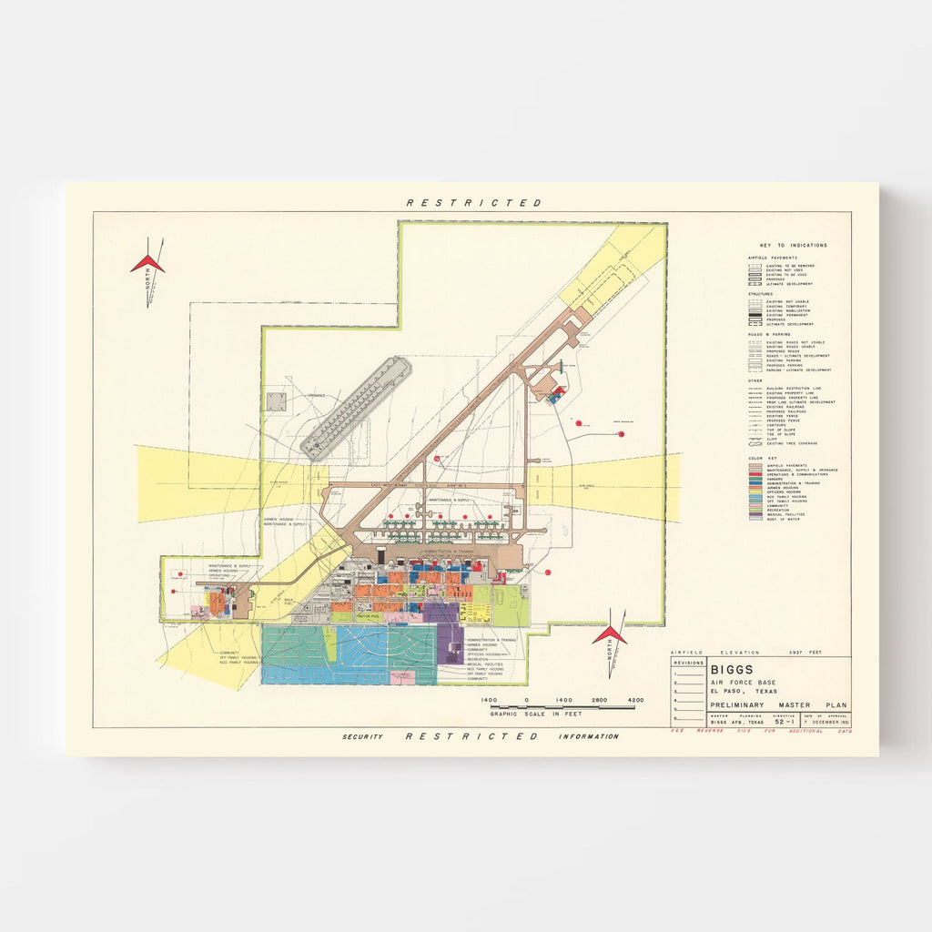 Vintage Map of Biggs Air Force Base, 1951