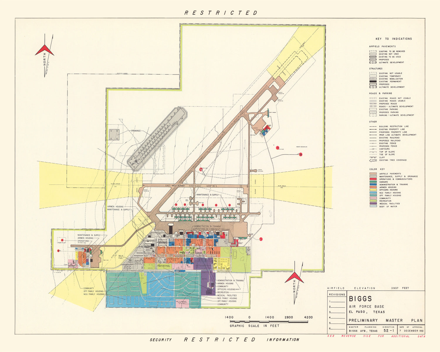 Vintage Map of Biggs Air Force Base, 1951