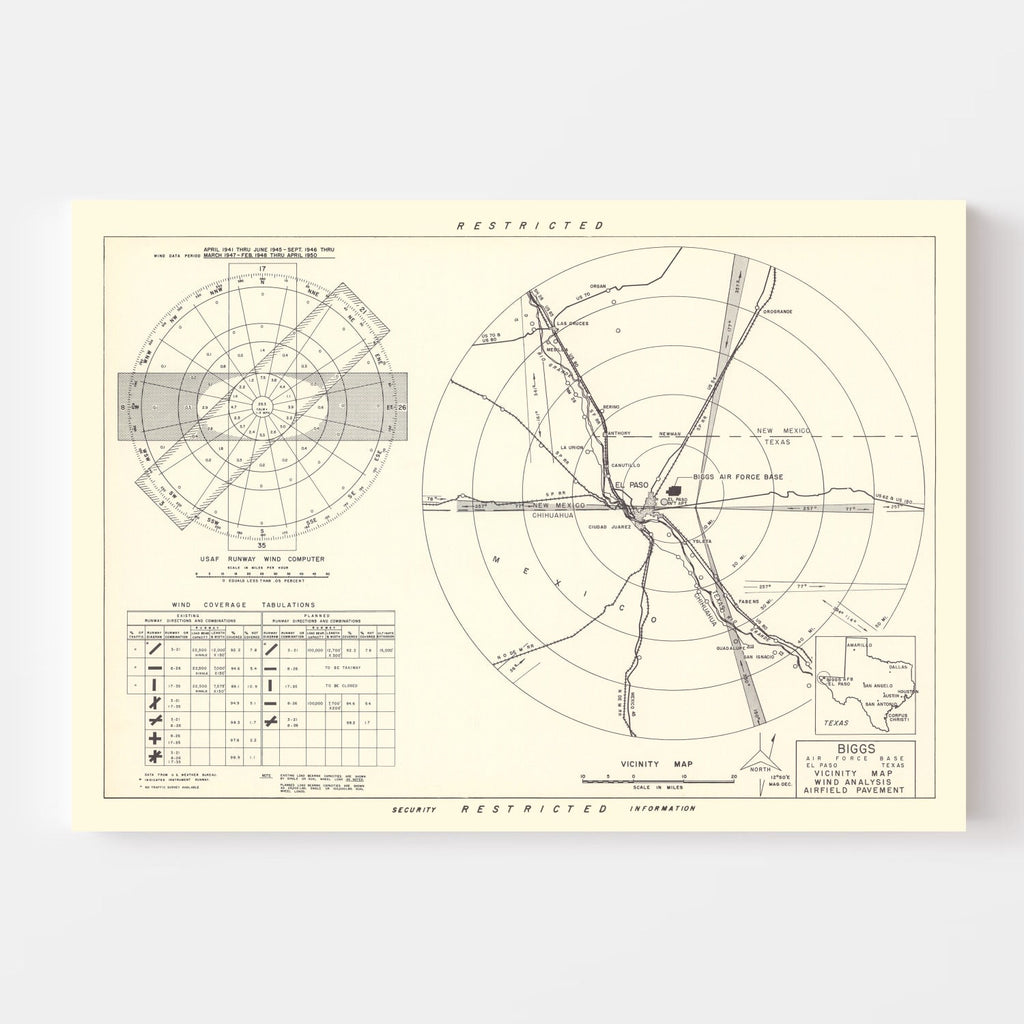 Vintage Map of the Biggs Air Force Base Vicinity, 1951