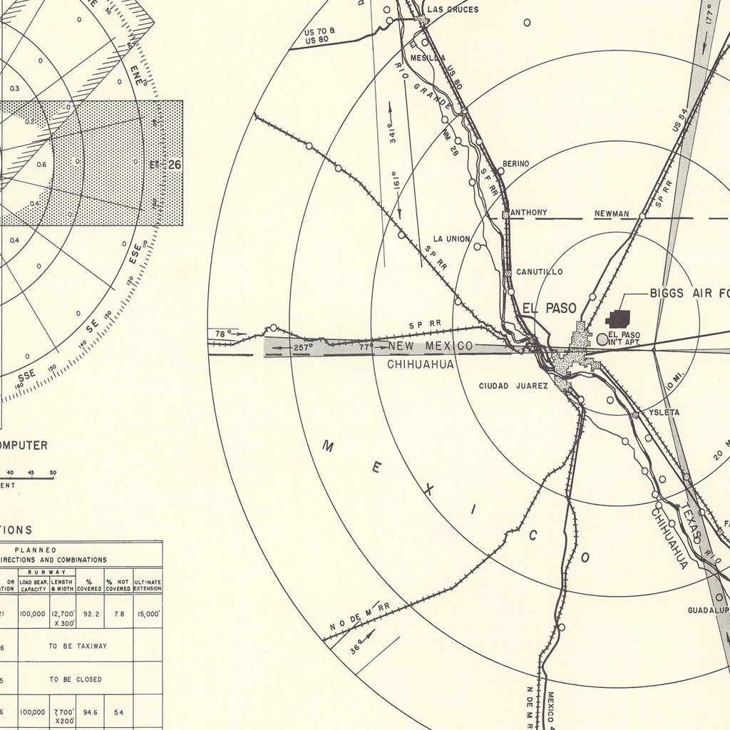Vintage Map of the Biggs Air Force Base Vicinity, 1951