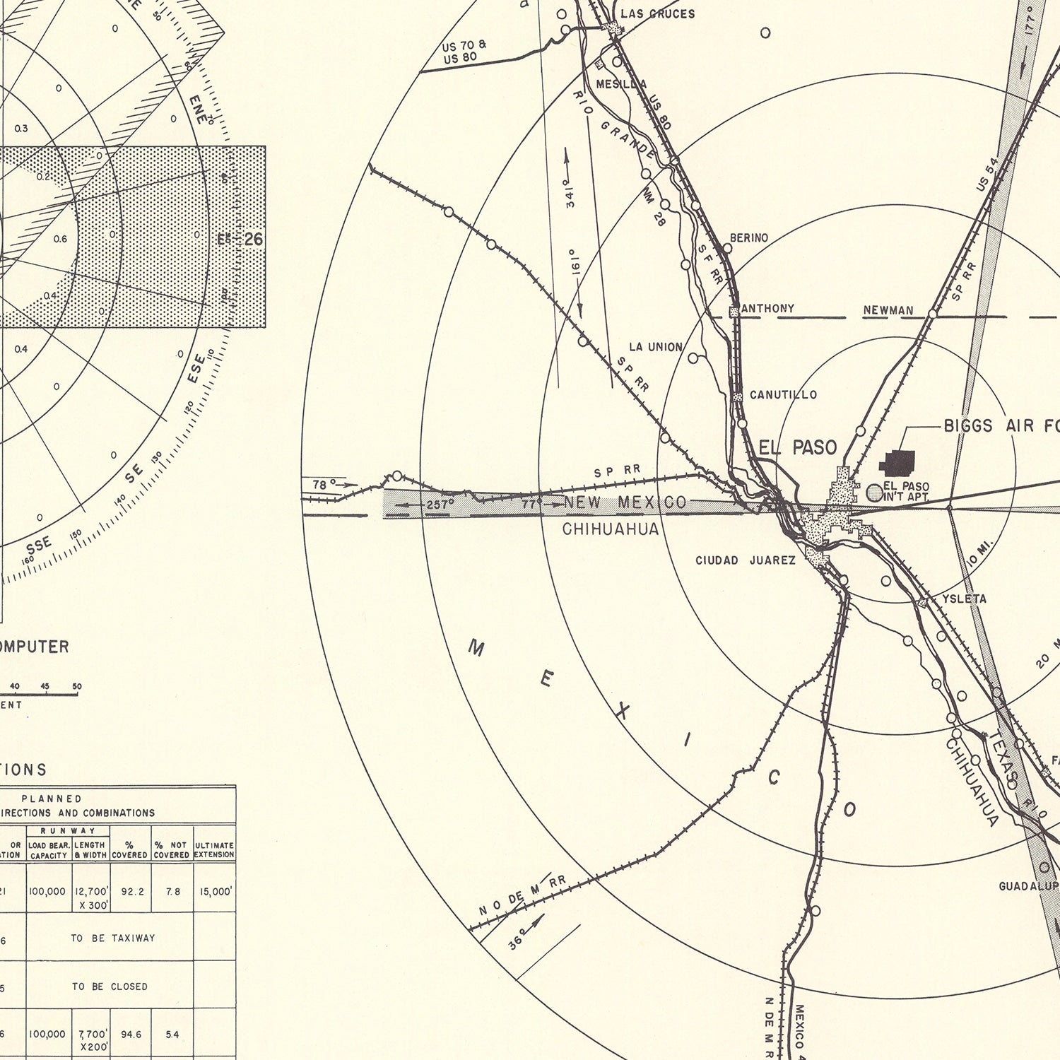 Vintage Map of the Biggs Air Force Base Vicinity, 1951
