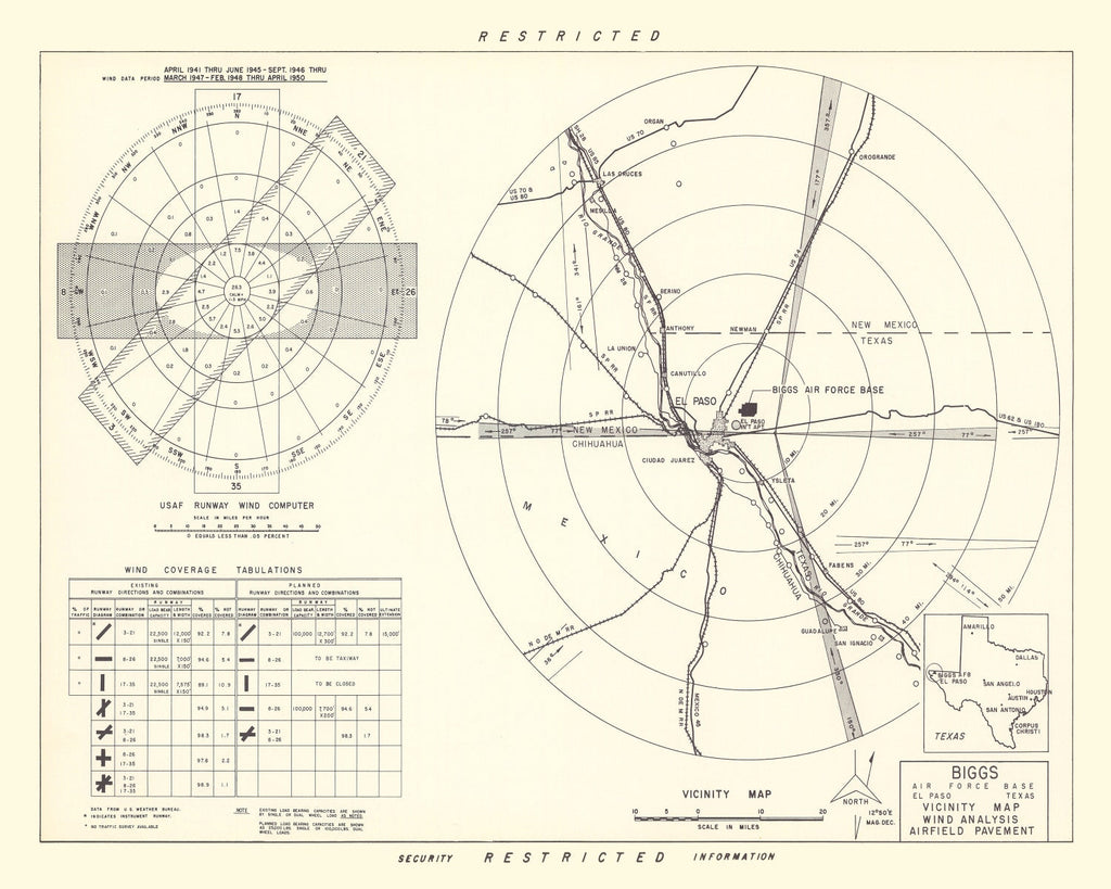 Vintage Map of the Biggs Air Force Base Vicinity, 1951