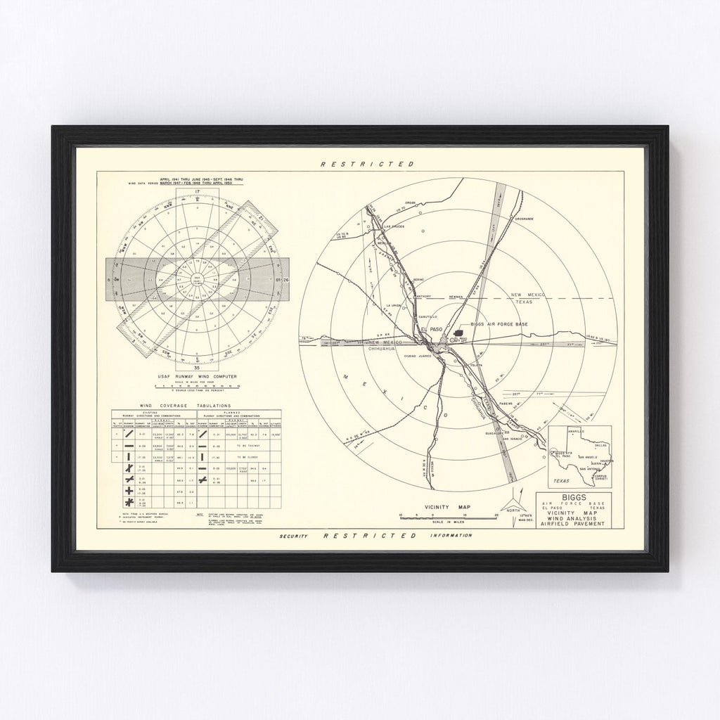 Vintage Map of the Biggs Air Force Base Vicinity, 1951