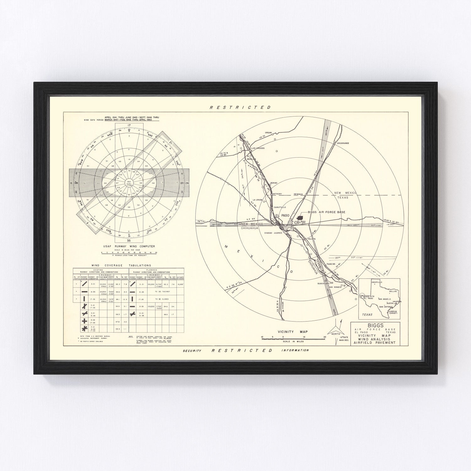 Vintage Map of the Biggs Air Force Base Vicinity, 1951