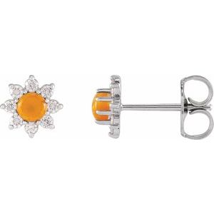 Platinum Natural Citrine & 1/8 CTW Natural Diamond Flower Earrings