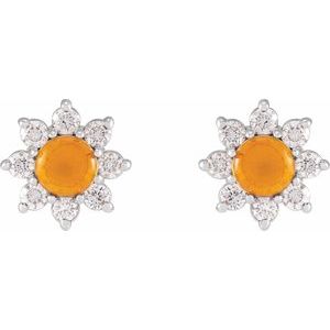 14K White Gold Natural Citrine & 1/8 CTW Natural Diamond Flower Earrings – image 2
