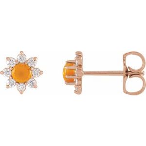 14K Rose Gold Natural Citrine & 1/8 CTW Natural Diamond Flower Earrings