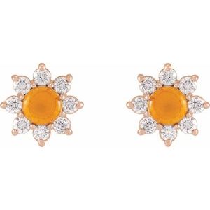 14K Rose Gold Natural Citrine & 1/8 CTW Natural Diamond Flower Earrings