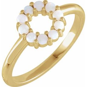 14K Yellow Gold Natural White Opal Cabochon Halo-Style Ring