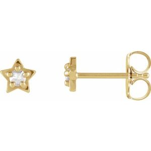14K Yellow Gold .05 CTW Rose-Cut Natural Diamond Petite Star Earrings