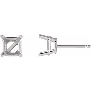 Platinum 5.5x5.5 mm Asscher 4-Prong Earring Mounting