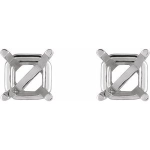 14K White Gold 6x6 mm Asscher 4-Prong Earring Mounting – image 2