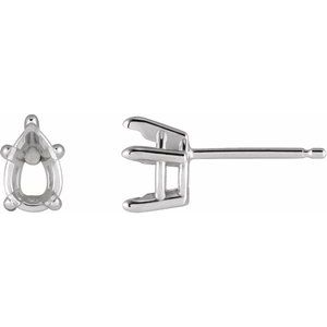 14K White Gold 6x4 mm Pear 5-Prong Claw Earring Mounting