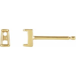 14K Yellow Gold 3x2x1.5 mm Tapered Baguette Channel-Set Earring Mounting