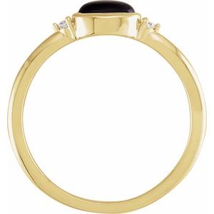 14K Yellow Gold 5x3 mm Round Natural Black Onyx & .03 CTW Natural Diamond Ring