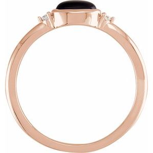 14K Rose Gold 6x4 mm Round Natural Black Onyx & .03 CTW Natural Diamond Ring