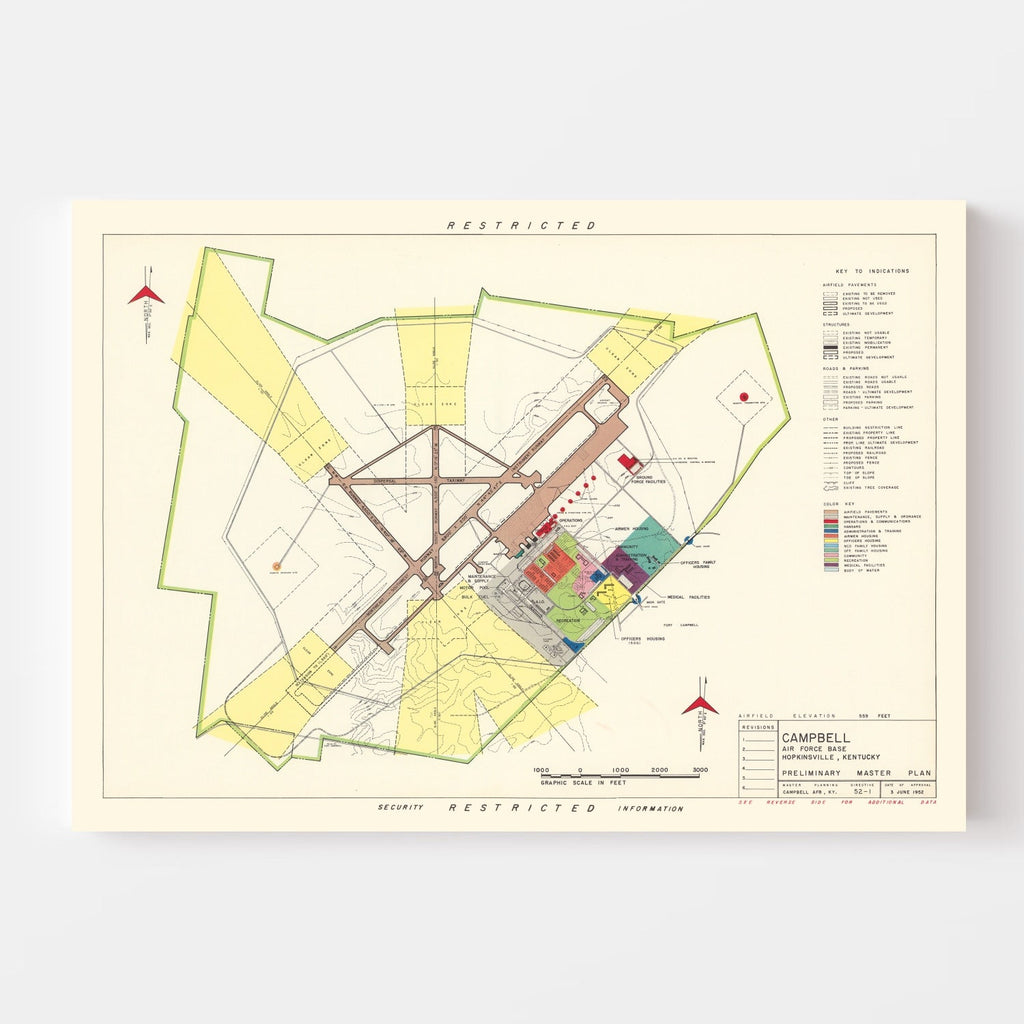 Vintage Map of Campbell Air Force Base, 1952