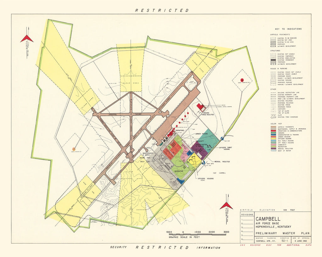 Vintage Map of Campbell Air Force Base, 1952