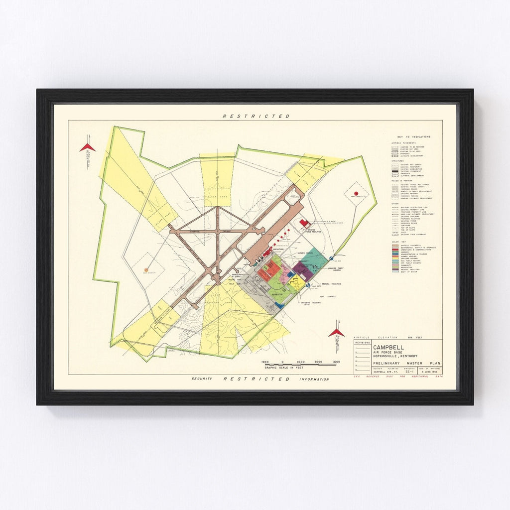 Vintage Map of Campbell Air Force Base, 1952