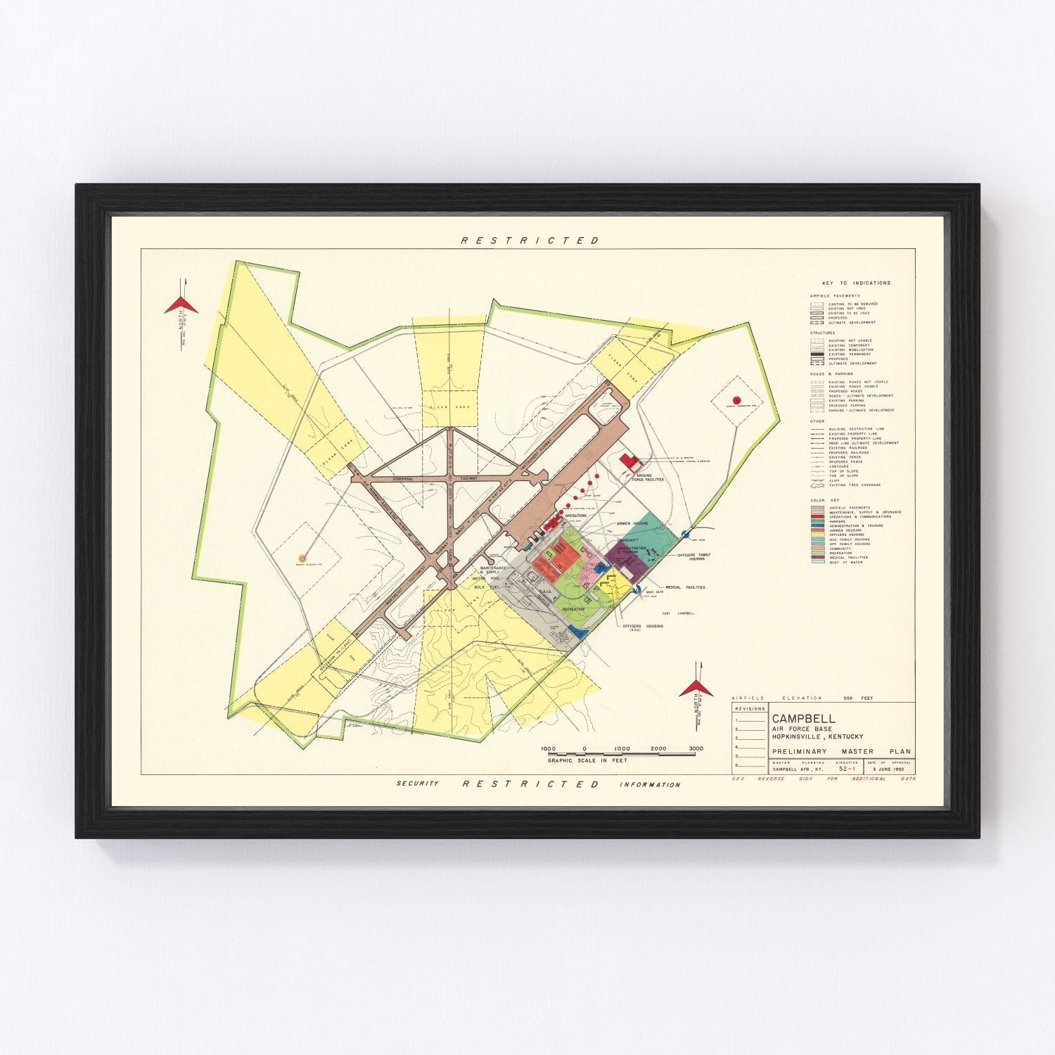 Vintage Map of Campbell Air Force Base, 1952
