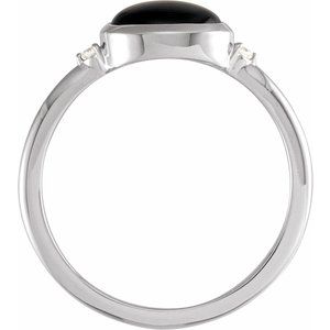 Platinum 9x7 mm Round Natural Black Onyx & .03 CTW Natural Diamond Ring